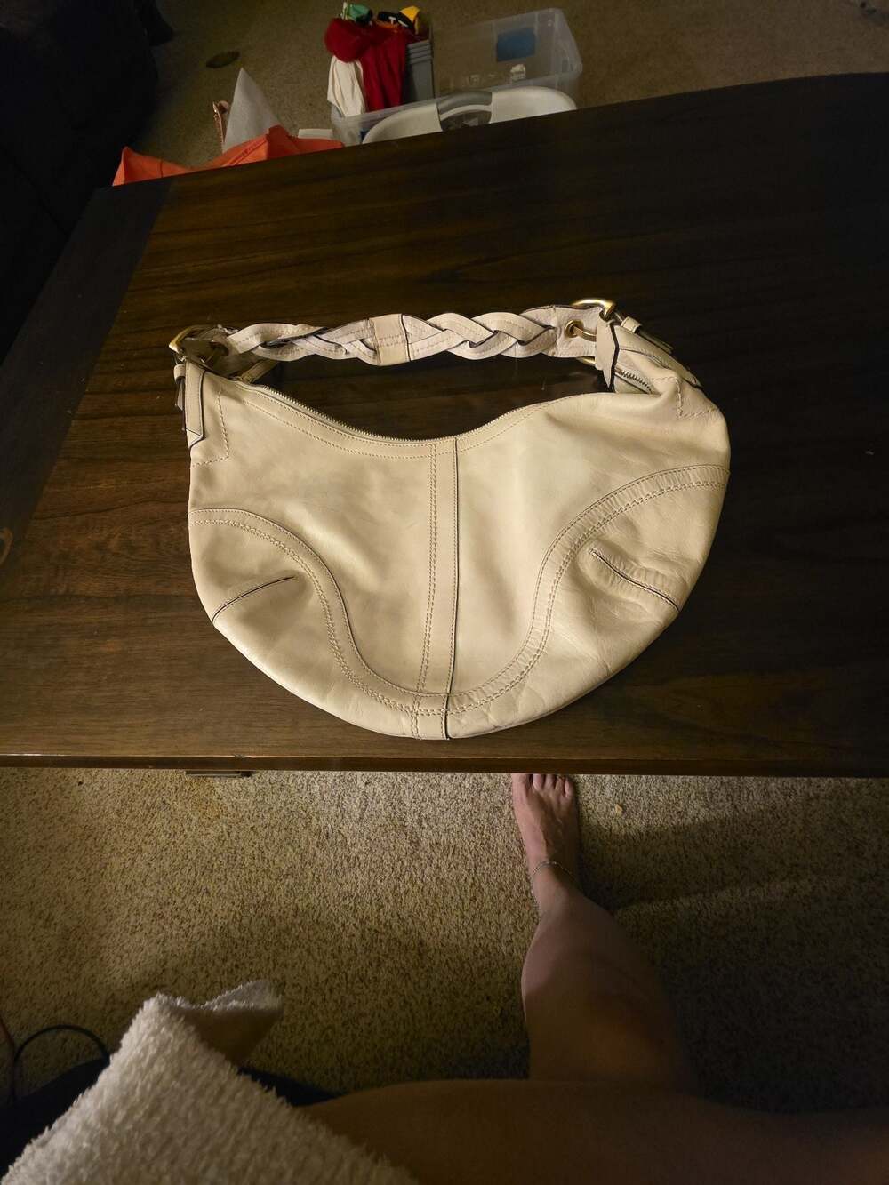 Coach Hamptons Braided Strap Cream Leather Hobo Bag 10044